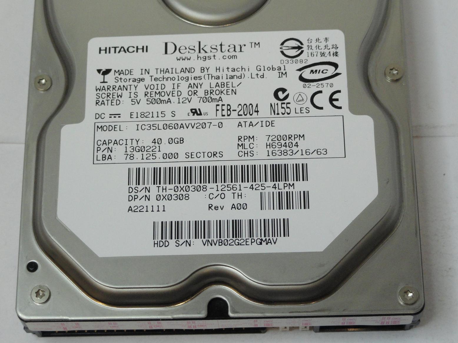 PR12985_13G0221_Hitachi Dell 40GB IDE 7200rpm 3.5in HDD - Image3