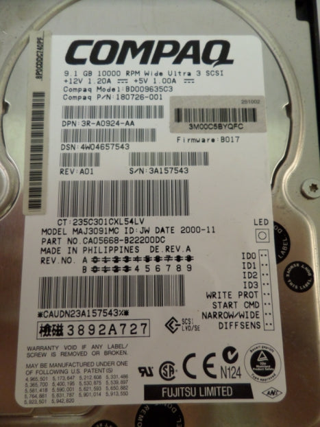 PR13027_CA05668-B23500SP_Fujitsu 9.1GB 10K 3.5" SCSI 80PIN Hard Drive - Image4