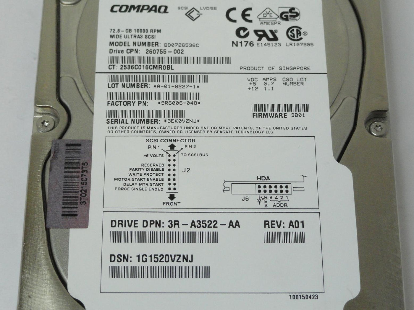 PR13047_9R6006-048_Seagate Compaq 72.8GB SCSI 80 Pin 10Krpm 3.5in HDD - Image3