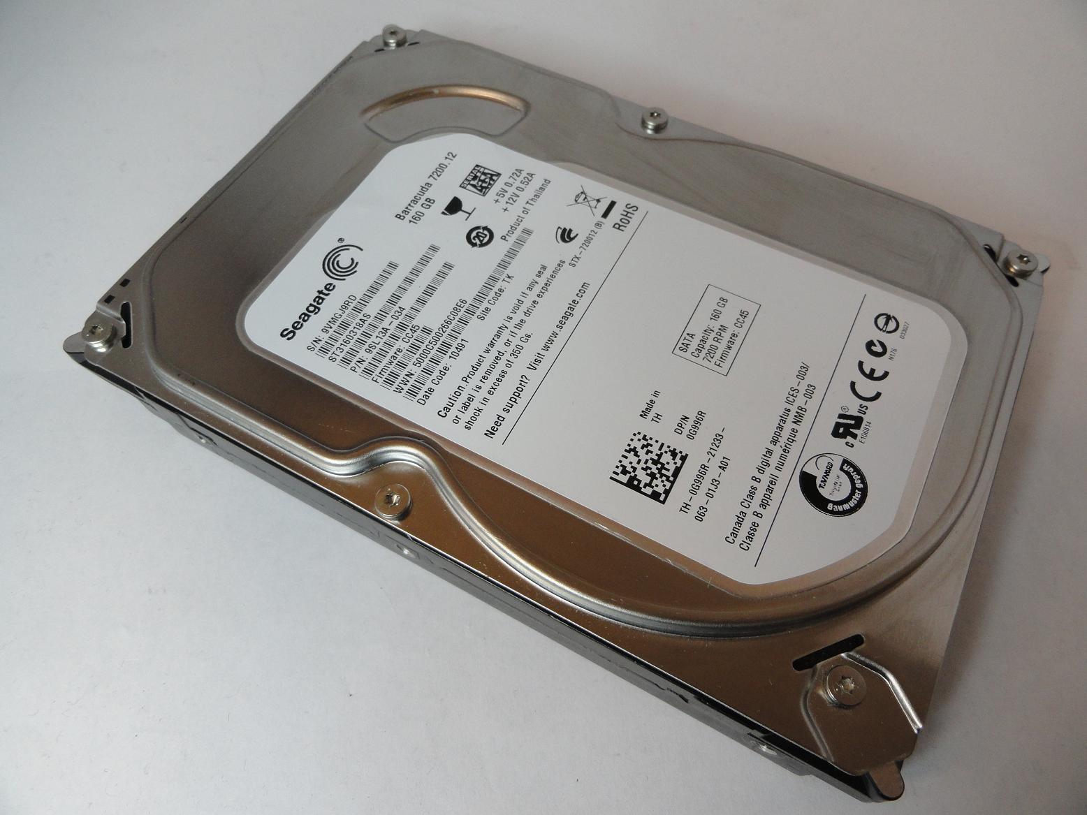 9SL13A-034 - Seagate Dell 160GB SATA 7200rpm 3.5in Barracuda 7200.12 HDD - Refurbished