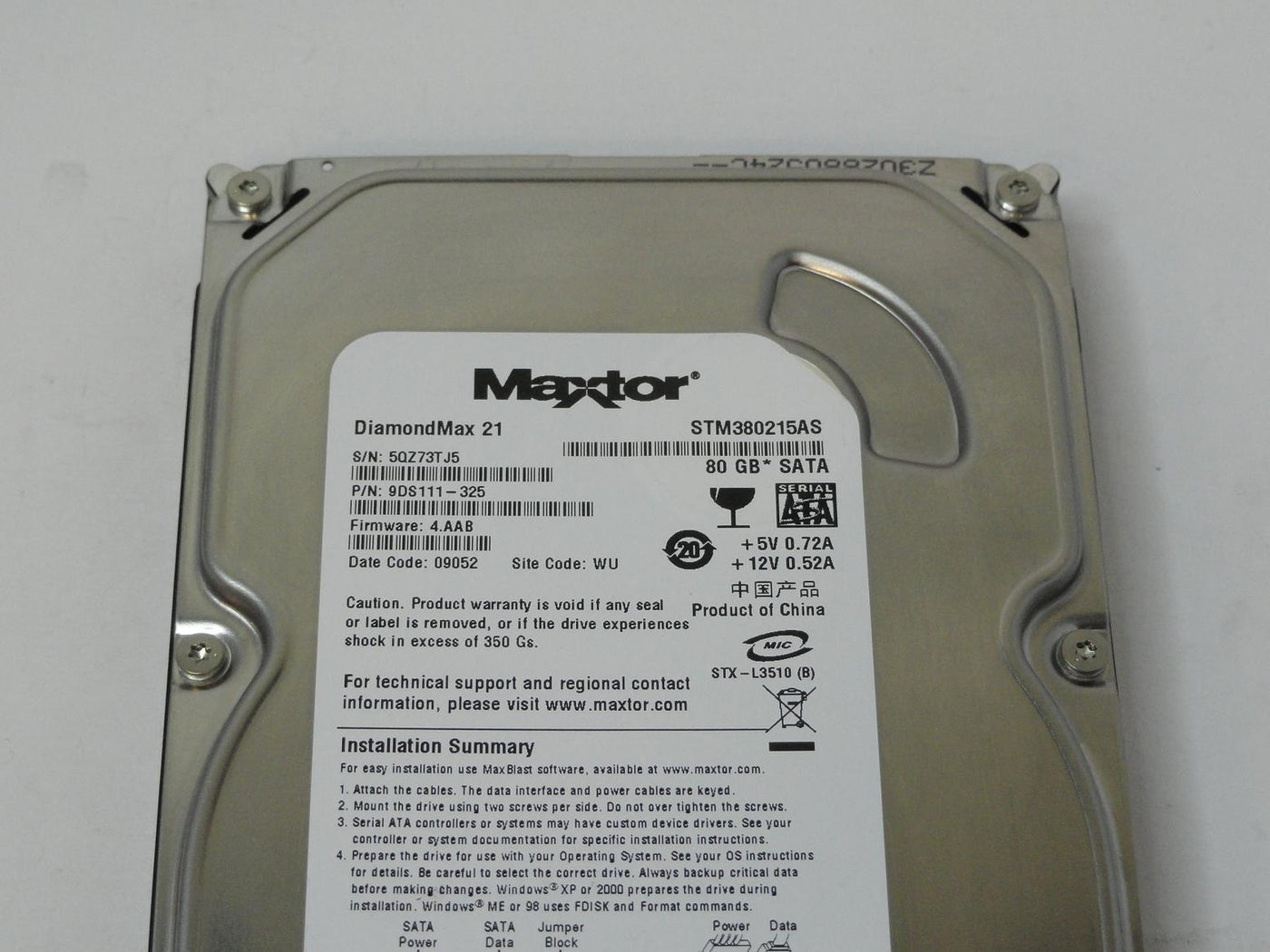 PR15861_9DS111-325_Maxtor 80GB SATA 7200rpm 3.5in HDD - Image3