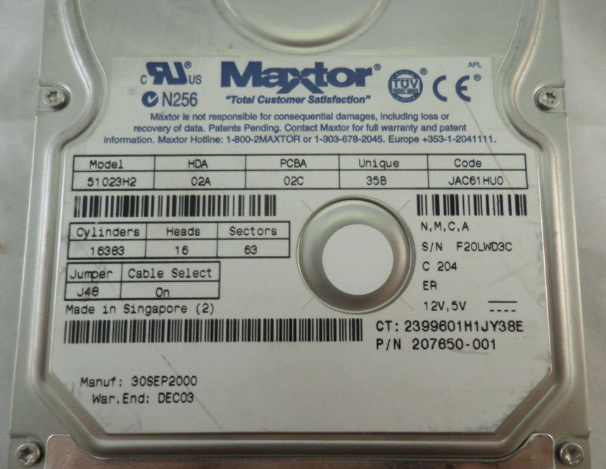 MC1637_51023H2_Maxtor 10gb 7200rpm 3.5" IDE HDD - Image3