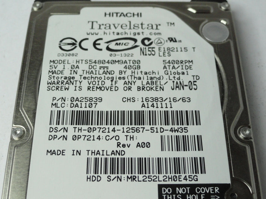 0A25839 - Hitachi Dell 40GB IDE 5400rpm 2.5in Travelstar HDD - Refurbished