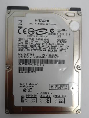 0A27465 - Hitachi 40Gb IDE 4200rpm 2.5in HDD - Refurbished