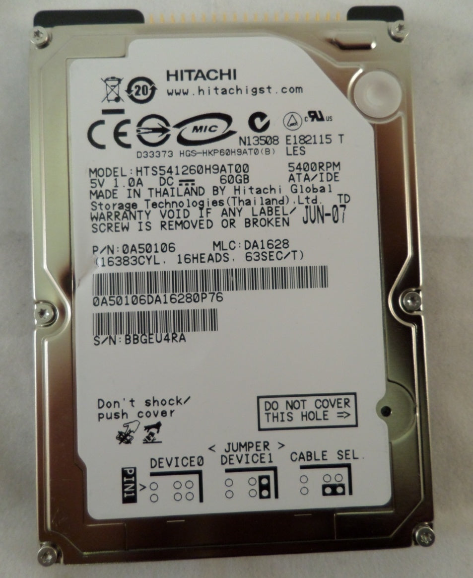 0A50106 - Hitachi 60Gb IDE 5400rpm 2.5in Laptop HDD - USED