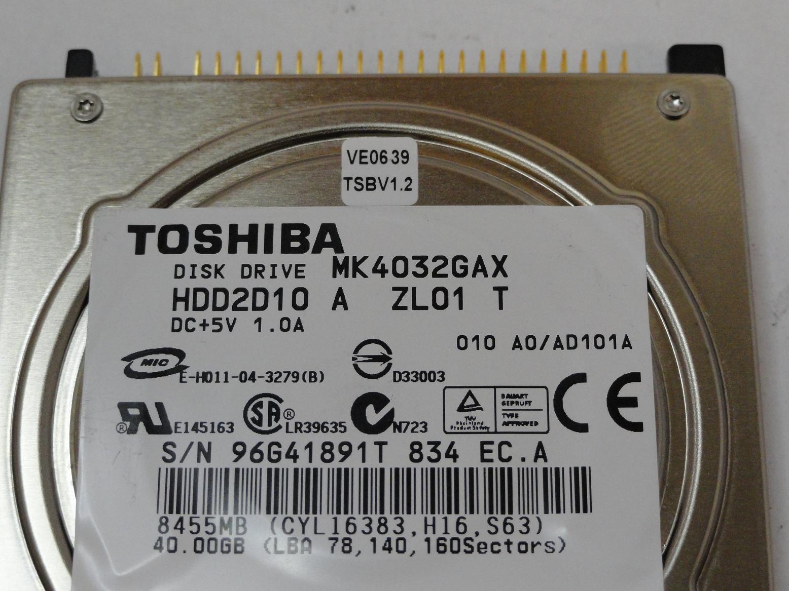 PR14913_HDD2D10_Toshiba HP 40Gb IDE 5400rpm 2.5in HDD - Image3