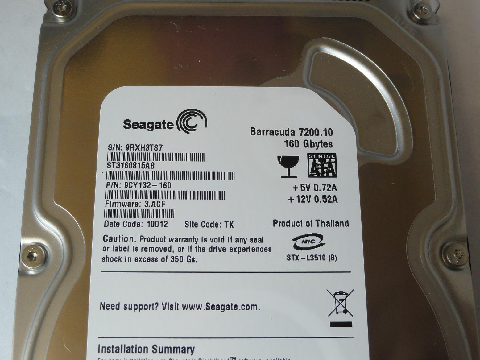 PR14999_9CY132-160_Seagate 160GB SATA 7200rpm 3.5in HDD - Image3