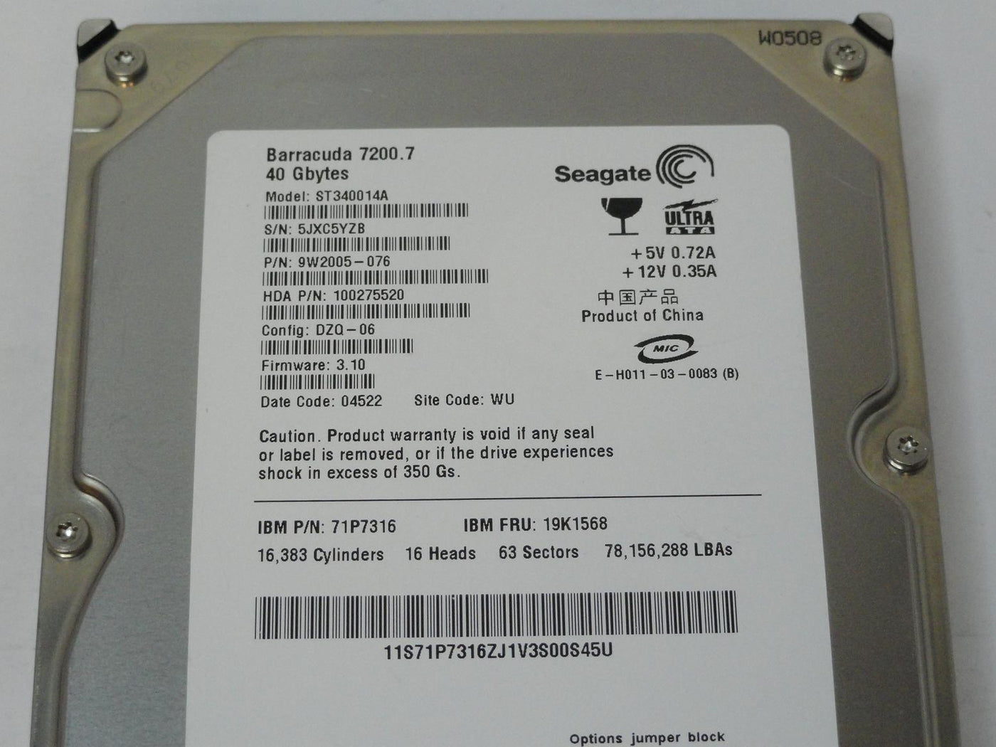 PR15474_9W2005-076_Seagate IBM 40Gb IDE 7200rpm 3.5in HDD - Image3