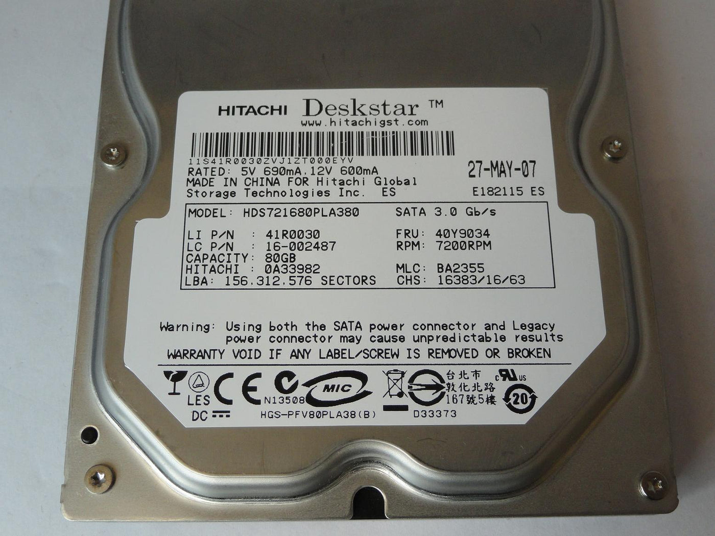 PR16238_0A33982_Hitachi IBM 80GB SATA 7200rpm 3.5in HDD - Image2