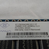 NT256D64S88COG-5T - Nanya 256MB  PC3200 DDR SDRAM 400Mhz CL3 PC MEMORY - NEW