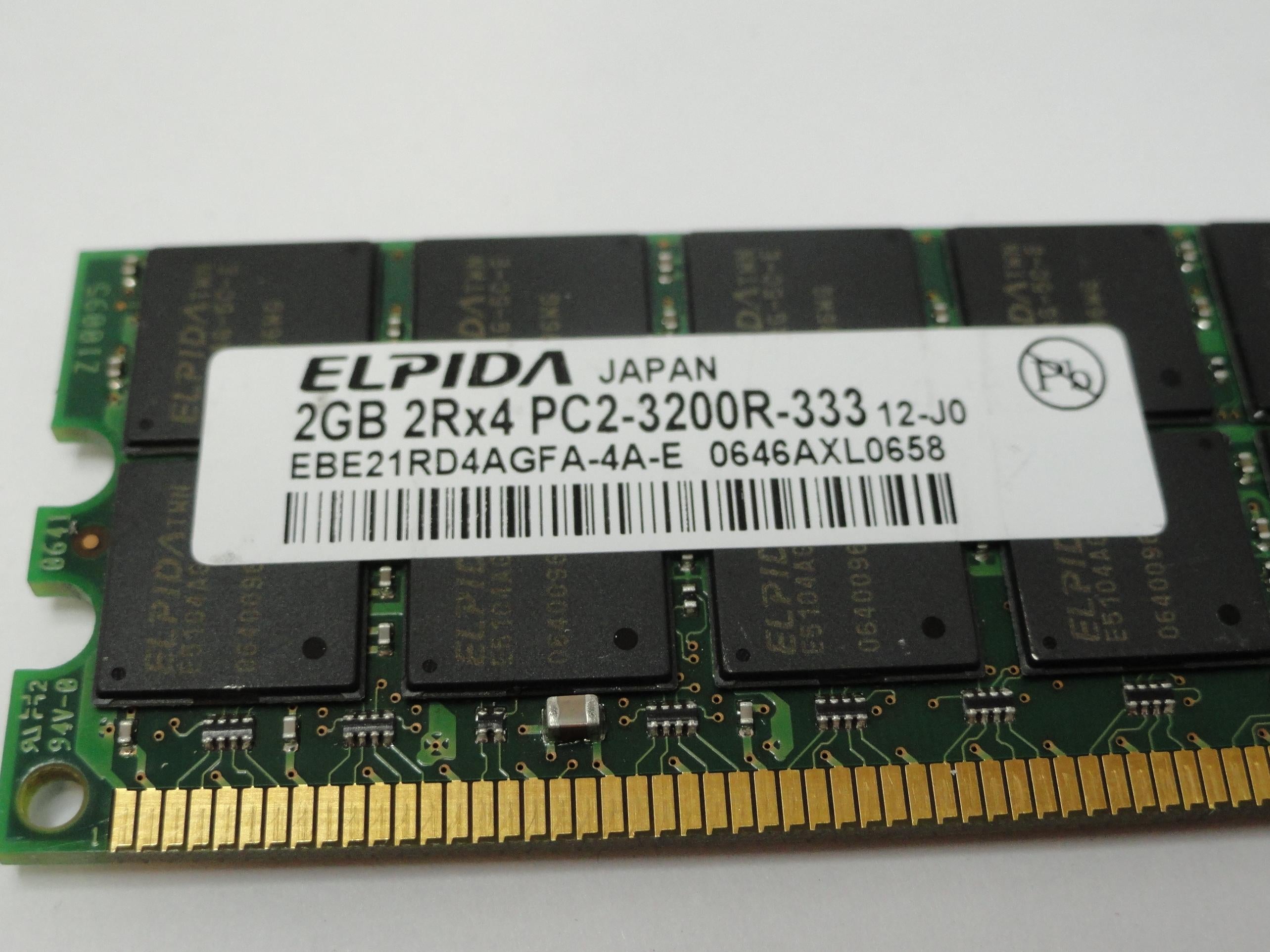 PC2-3200R-333-12-J0 - Elpida 2GB 240p PC2-3200 CL3 36c 128x4 DDR2-400 2Rx4 1.8V ECC RDIMM (dual-rank) memory module - Refurbished