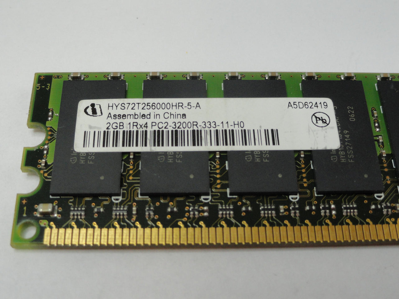 PC2-3200R-333-11-H0 - Infineon 2GB 240p PC2-3200 CL3 18c 256x4 DDR2-400 1Rx4 1.8V ECC RDIMM Memory Module - NEW