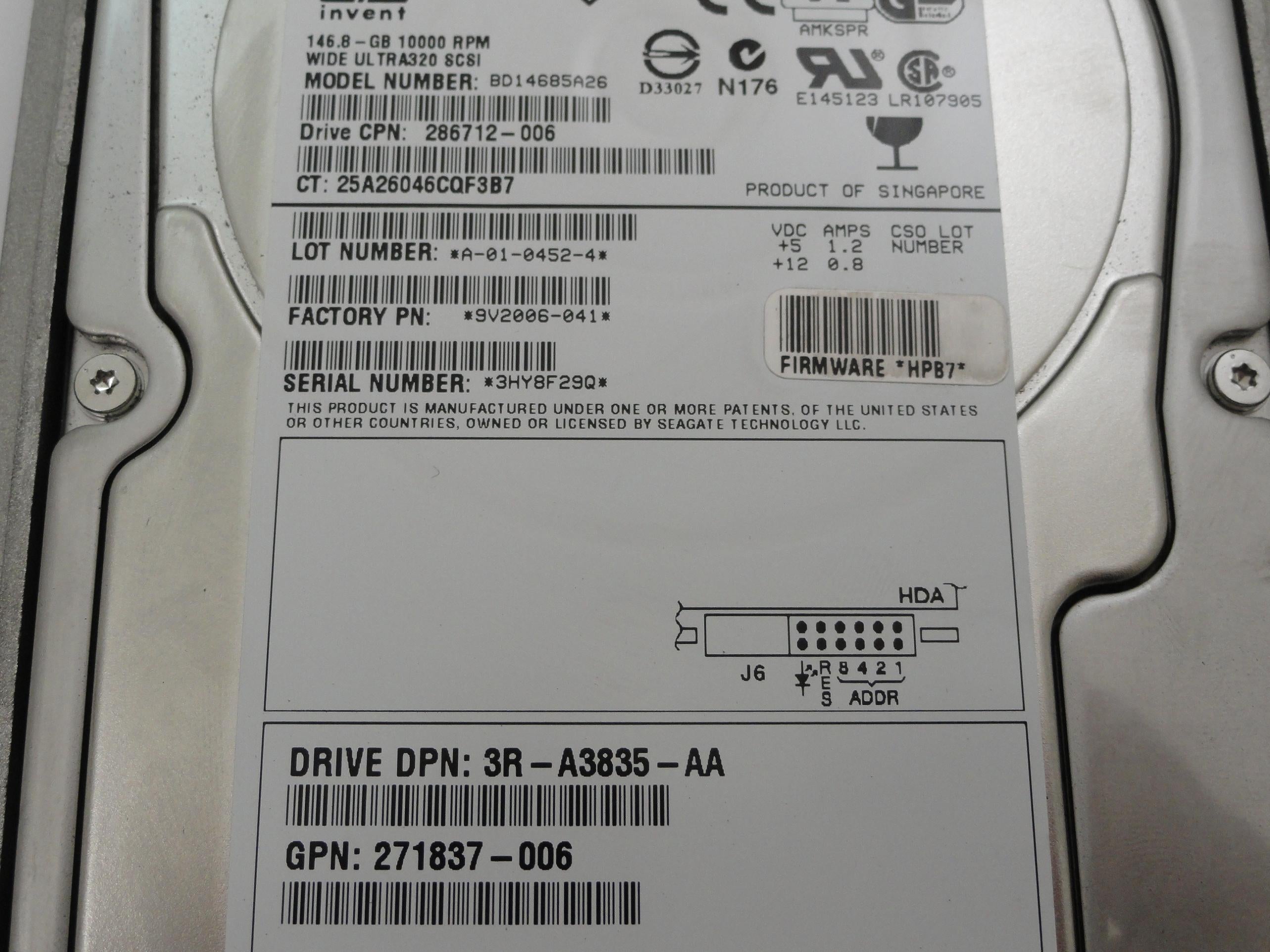 PR22825_9V2006-041_Seagate HP 146.8GB SCSI 80 Pin 10Krpm 3.5in HDD - Image2