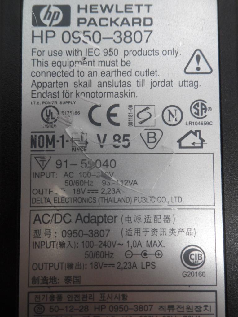 0950-3807 - HP 0950-3807 DC 18V 2.23A AC Power Adapter - Black - USED
