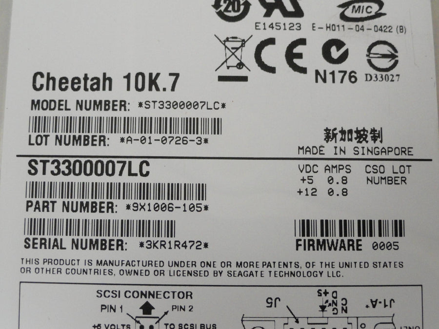9X1006-105 - Seagate 300GB SCSI 80 Pin Ultra 320 10Krpm 3.5in Cheetah 10K.7 HDD - Refurbished