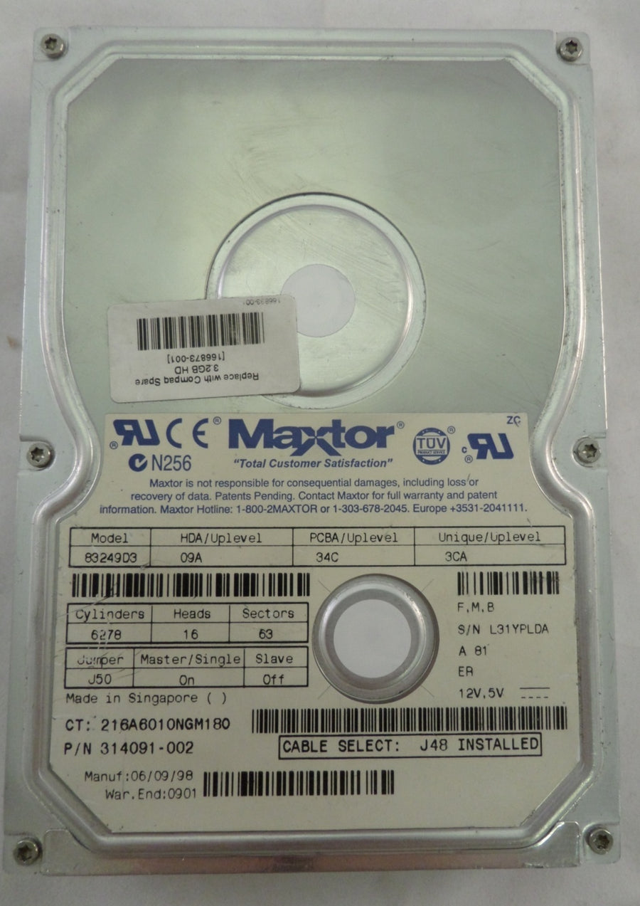83249D3 - Compaq Maxtor 3.2GB IDE 5400rpm 3.5in HDD - Refurbished