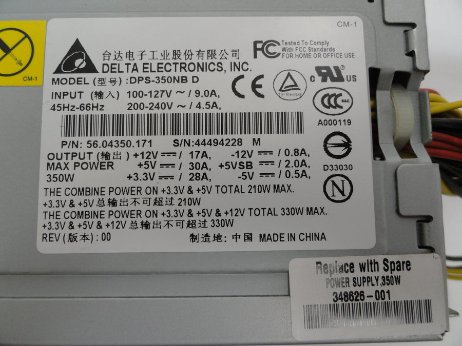 56.04350.171 - Delta Electronics HP 350W 20 Pin ATX Power Supply - Refurbished