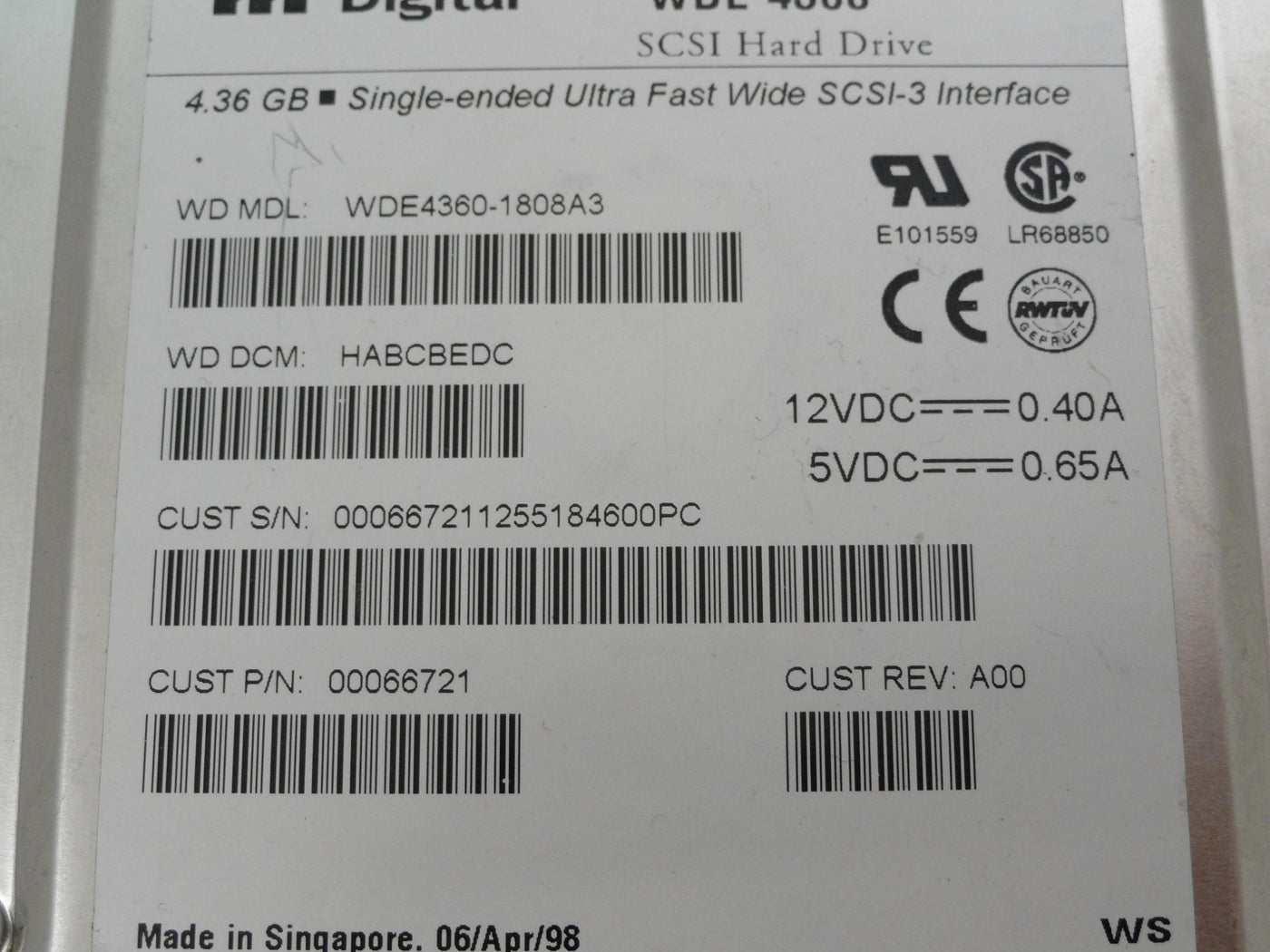 WDE4360-1808A3 - Western Digital 4.3Gb SCSI 80 Pin 7200rpm 3.5in HDD - Refurbished