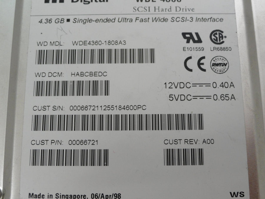 WDE4360-1808A3 - Western Digital 4.3Gb SCSI 80 Pin 7200rpm 3.5in HDD - Refurbished