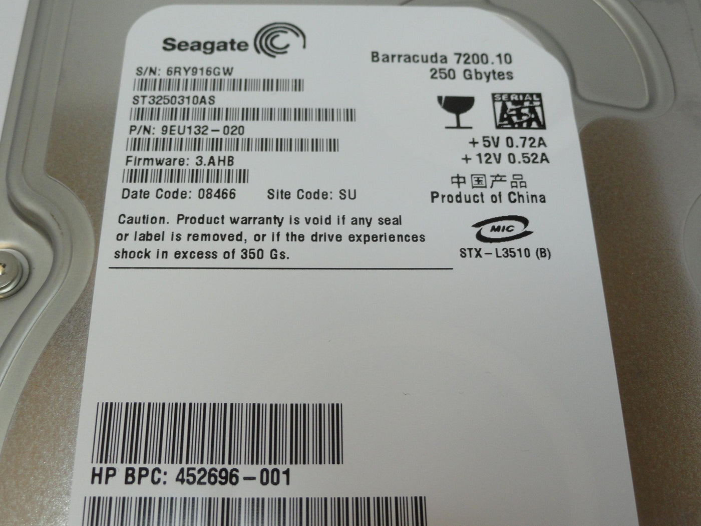 PR20118_9EU132-020_Seagate HP 250Gb SATA 7200rpm 3.5in HDD - Image3