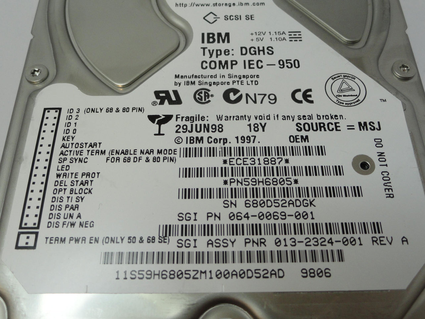 59H6805 - IBM SGI 18GB SCSI 80 Pin 7200rpm 3.5in Full Height HDD - Refurbished