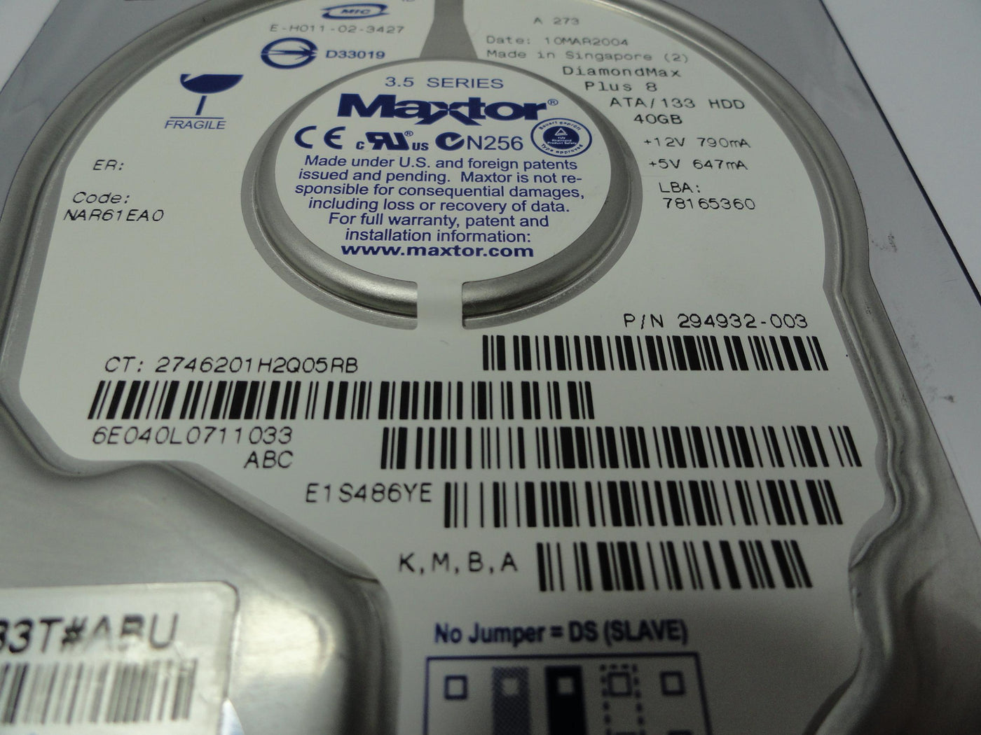6E040L0 - Maxtor Compaq 40Gb IDE 7200rpm 3.5in HDD - USED