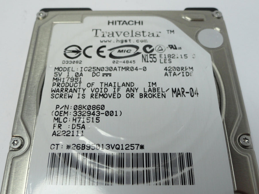 08K0860 - Hitachi HP Travelstar 30Gb IDE 4200rpm 2.5in HDD - USED