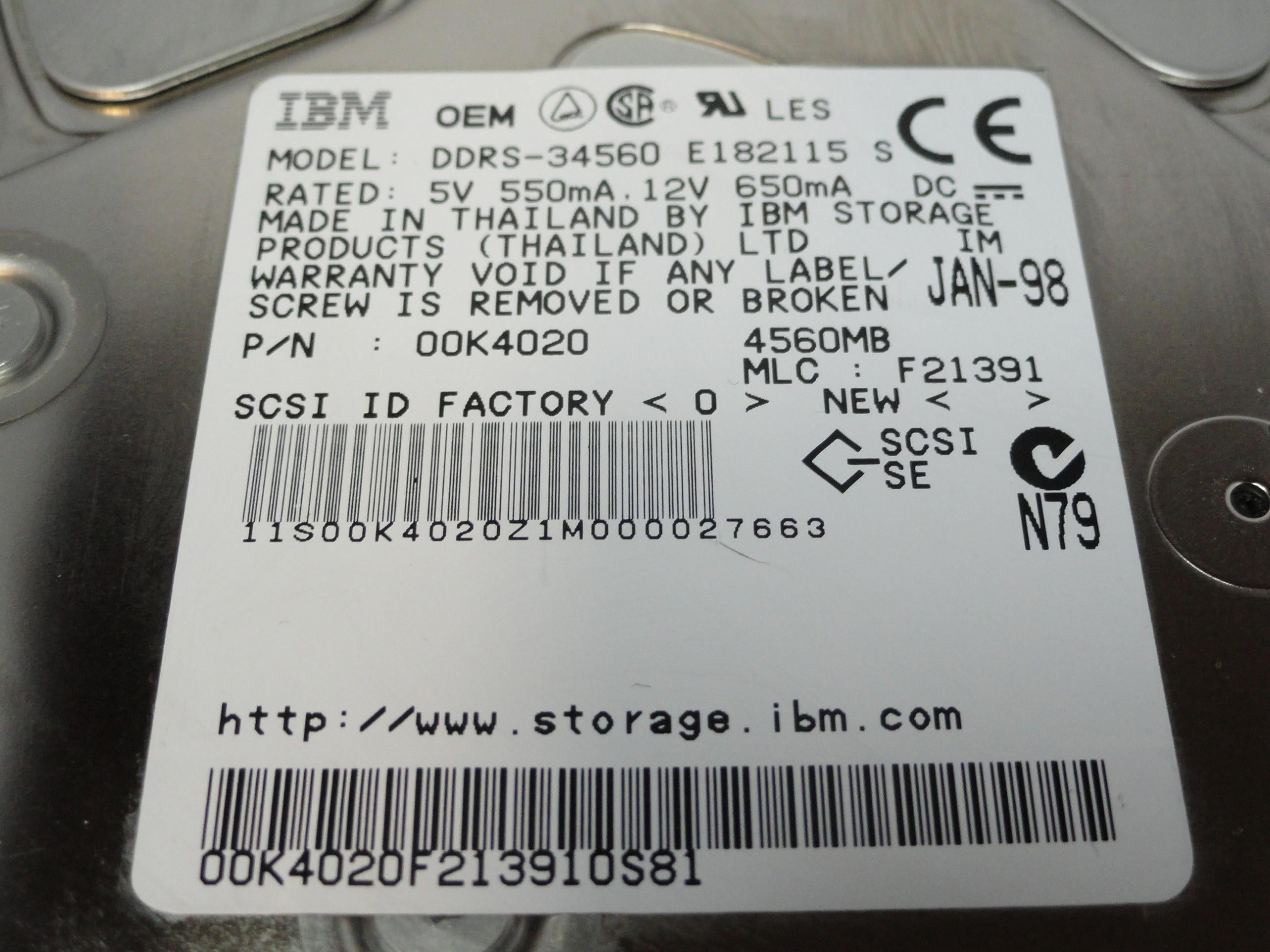 00K4020 - IBM 4.5GB SCSI 80 Pin 7200rpm 3.5in HDD - Refurbished