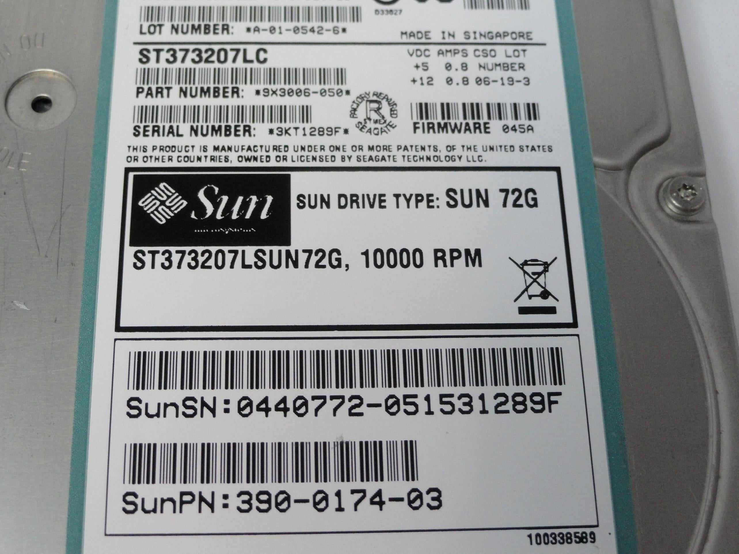 9X3006-050 - Seagate Sun 72GB SCSI 80 Pin 10Krpm Certified Repaired 3.5in Cheetah 10K.7 HDD - Refurbished