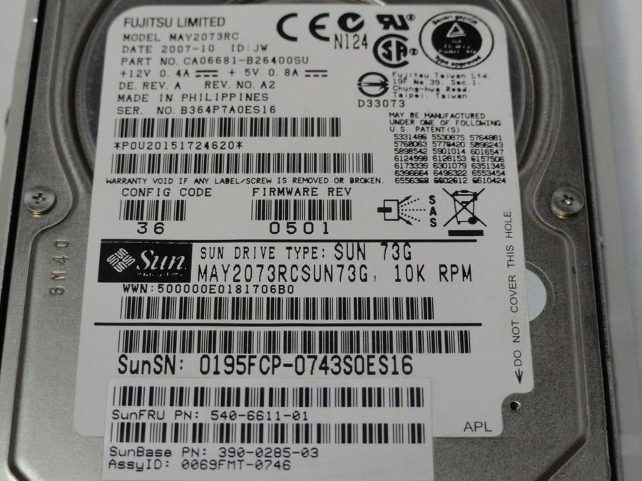 CA06681-B26400SU - Fujitsu Sun 73GB SAS 10Krpm 2.5in HDD in Caddy - Refurbished