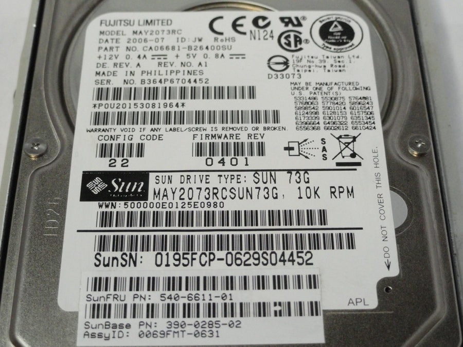 CA06681-B26400SU - Fujitsu Sun 73GB SAS 10Krpm 2.5in HDD in Caddy - Refurbished