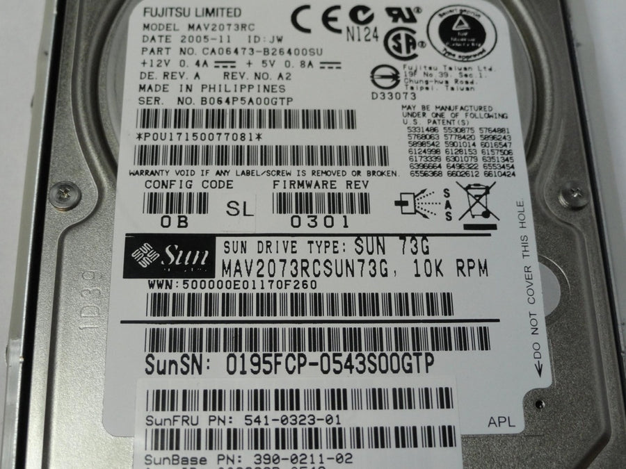 CA06473-B26400SU - Fujitsu Sun 73GB SAS 10Krpm 2.5in HDD in Caddy - Refurbished