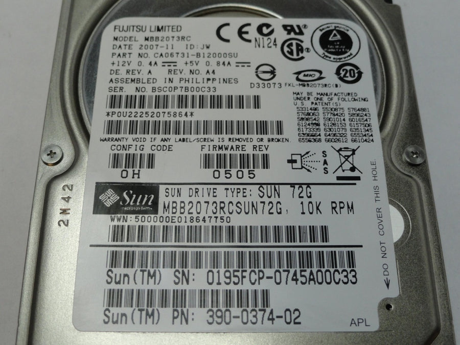 CA06731-B12000SU - Fujitsu Sun 72GB SAS 10Krpm 2.5in HDD - Refurbished
