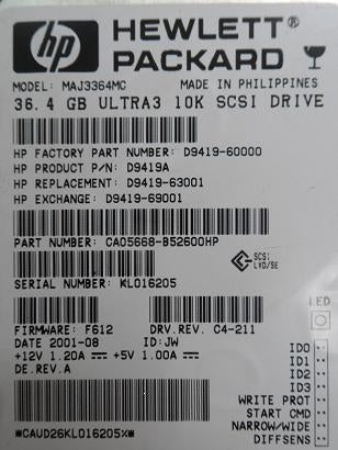 PR19303_CA05668-B52600HP_Fujitsu HP 36Gb SCSI 80 Pin 10Krpm 3.5in HDD - Image2