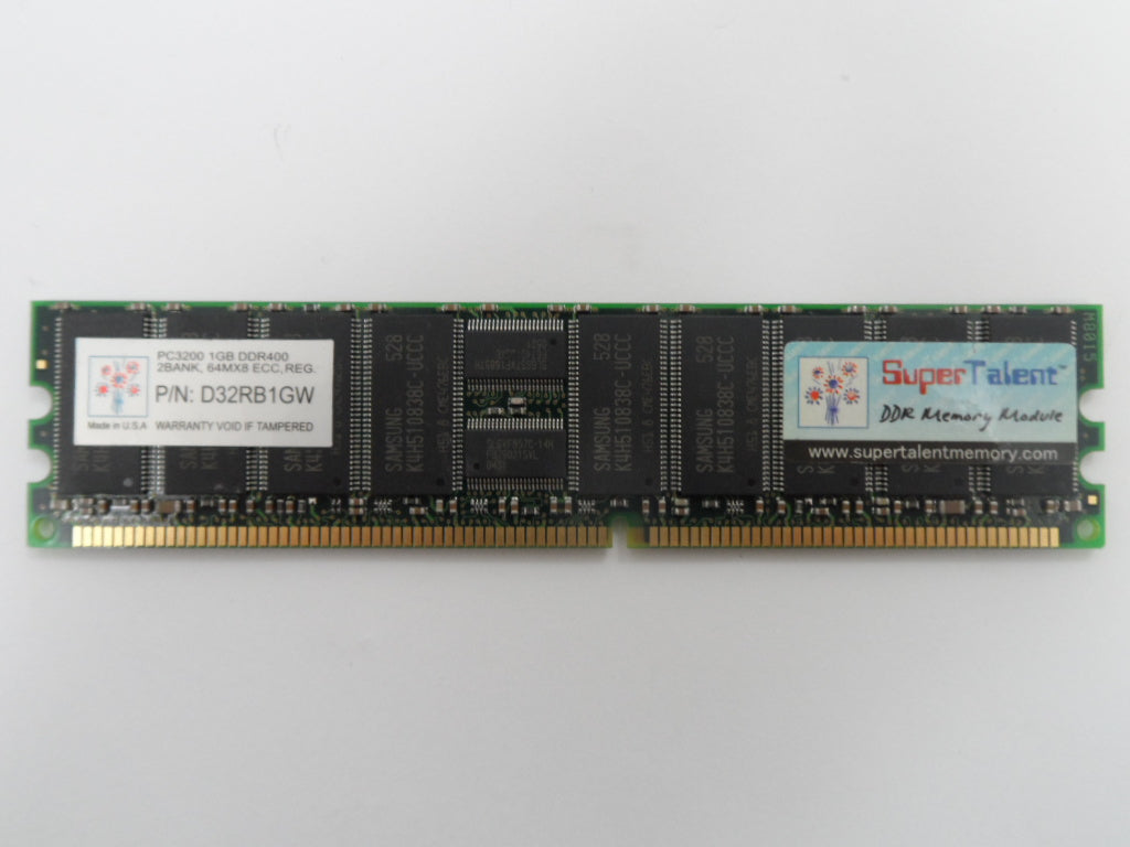 D32RB1GW - Super Talent 1GB DDR400 2Bank 64MX8 ECC Memory - Refurbished