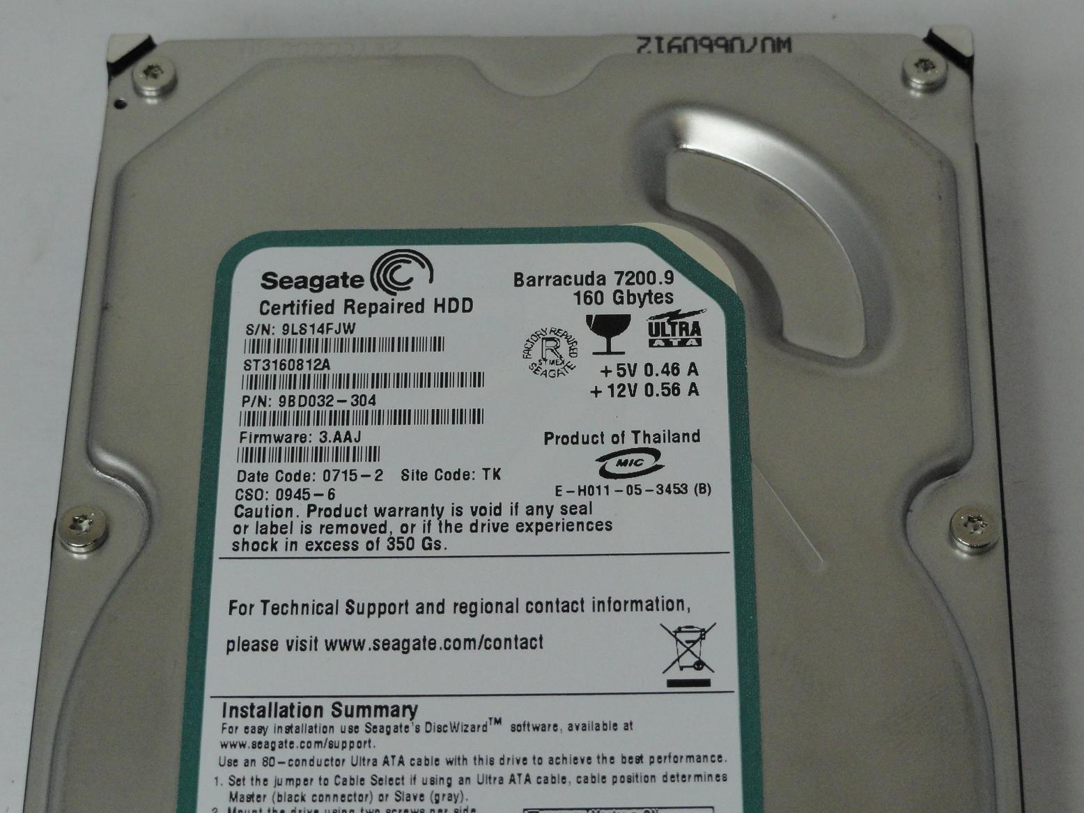 PR13865_9BD032-304_Seagate 160GB SATA 7200rpm 3.5in Recertified HDD - Image3