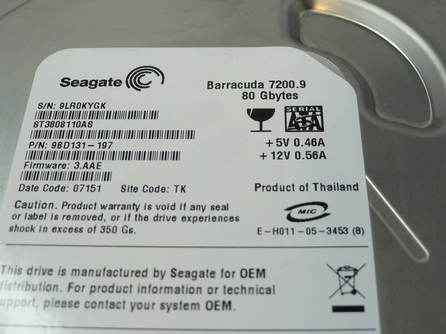 9BD131-197 - Seagate 80GB SATA 7200rpm 3.5in Barracuda 7200.7 HDD - Refurbished