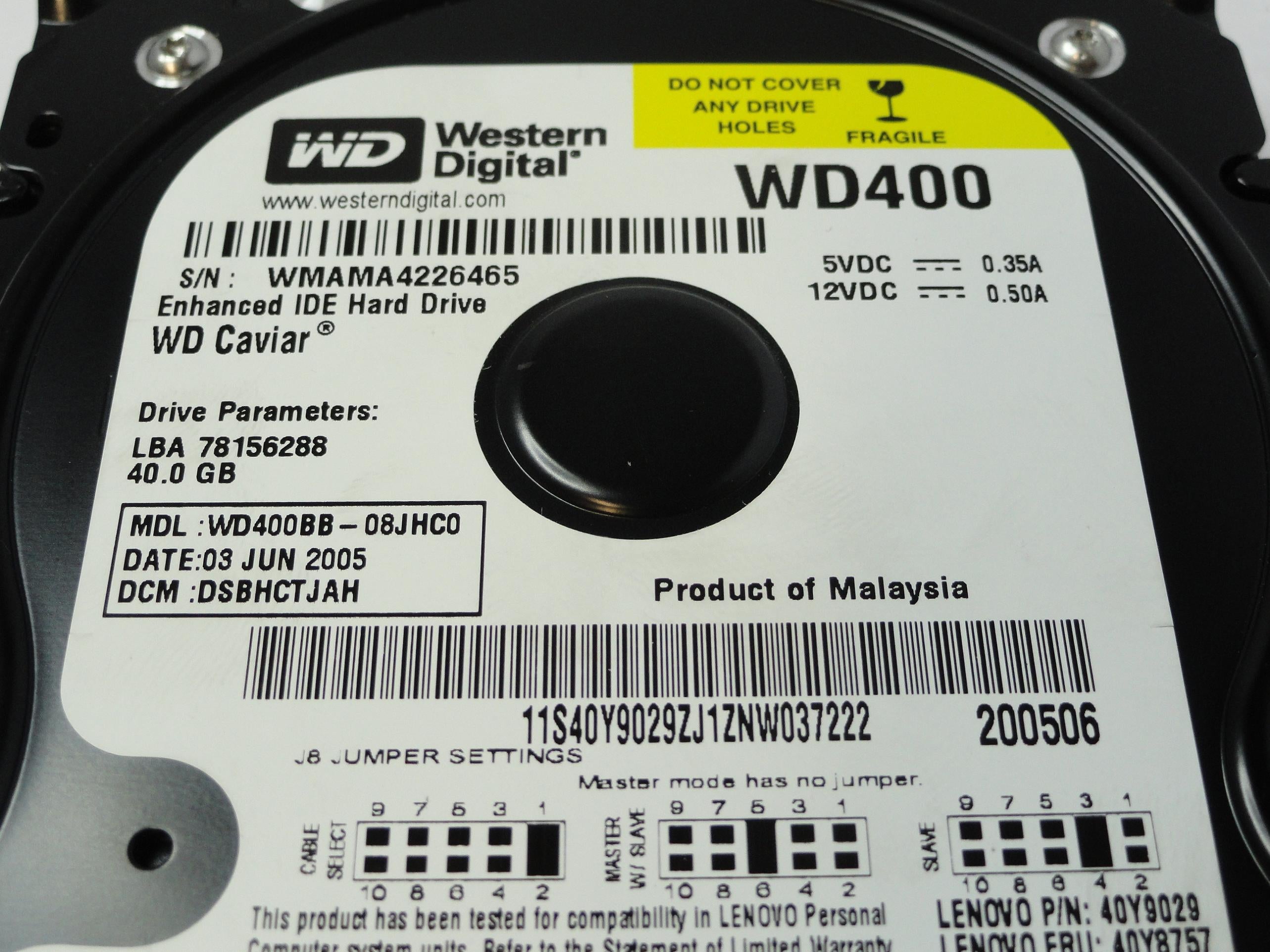 WD400BB-08JHC0 - Western Digital 40Gb IDE 7200rpm 3.5in HDD - Refurbished