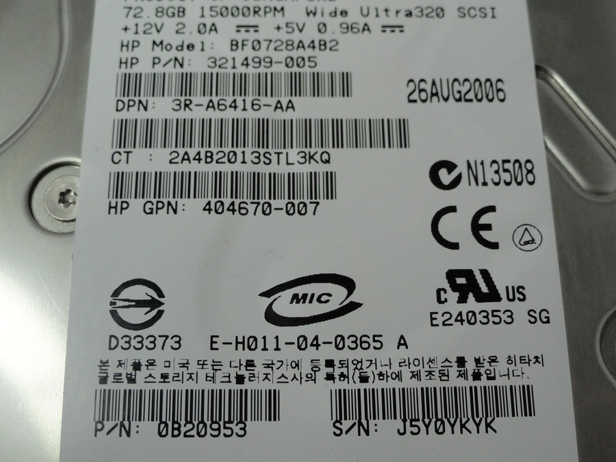 0B20953 - Hitachi HP 72.8GB SCSI 80 Pin 15Krpm 3.5in HDD in Caddy - Refurbished