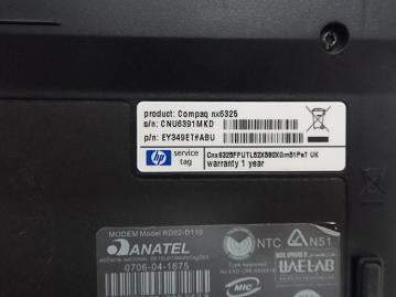 EY349ET#ABU - HP nx6325 512Mb 1.6Ghz No HDD Laptop - Dark Gray - Key Missing - Stamped Adress On Lid & Battery - No HDD Or HDD Caddy - No PSU - USED