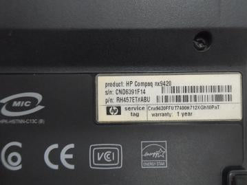 nx9420 - HP nx9420 1Gb Ram 2.2Ghz No HDD Laptop - Dark Gray - With PSU - USED