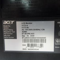 V173AB - Acer V173AB 17Inch TFT Monitor - Black - Grade C Damaged Screen - USED