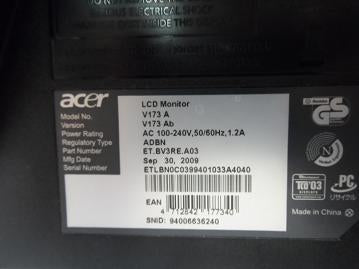 V173AB - Acer V173AB 17Inch TFT Monitor - Black - Grade C Damaged Screen - USED
