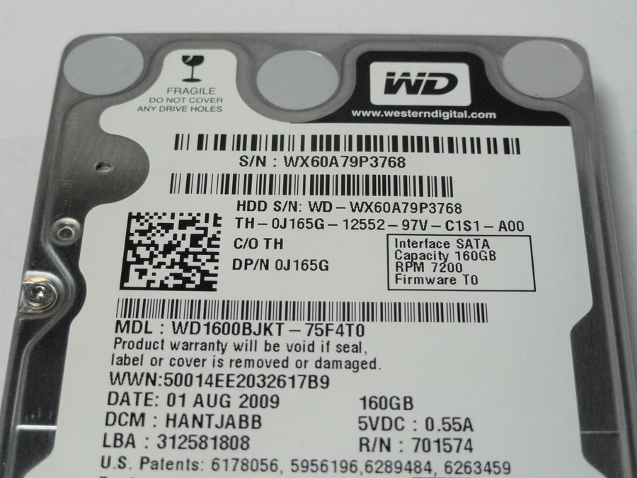 WD1600BJKT-75F4T0 - Western Digital Dell 160GB SATA 7200pm 2.5in Scorpio Black HDD - Refurbished