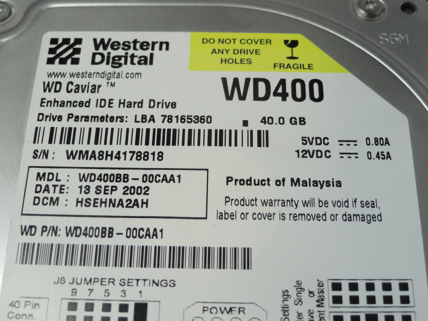 WD400BB-00CAA1 - Western Digital 40Gb IDE 7200rpm 3.5in HDD - Refurbished