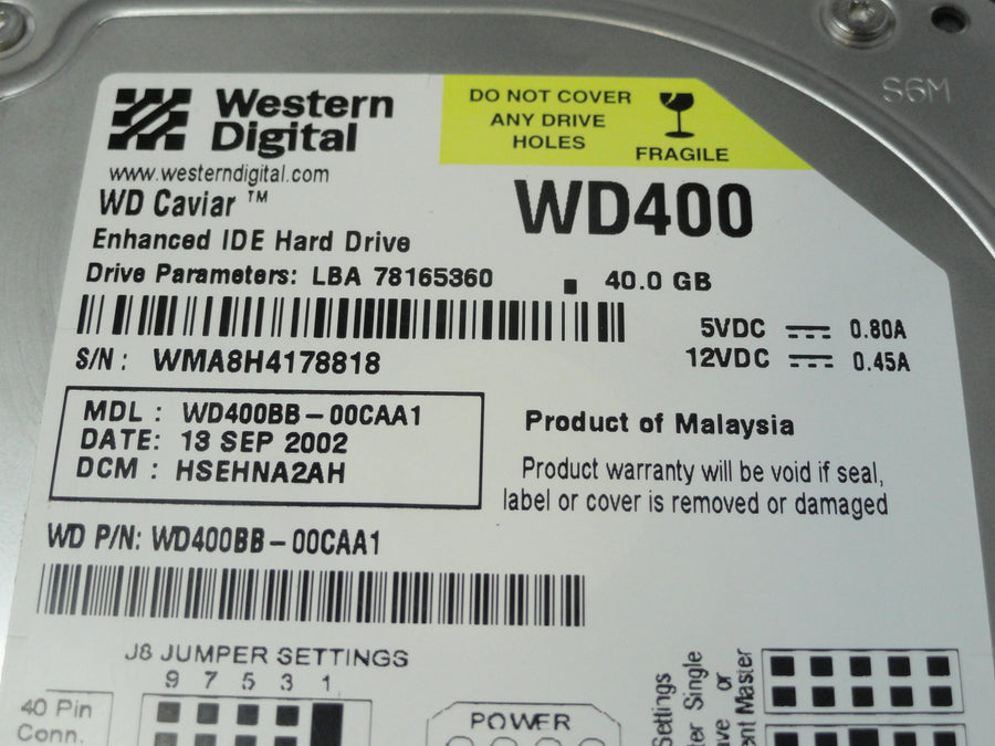 WD400BB-00CAA1 - Western Digital 40Gb IDE 7200rpm 3.5in HDD - Refurbished