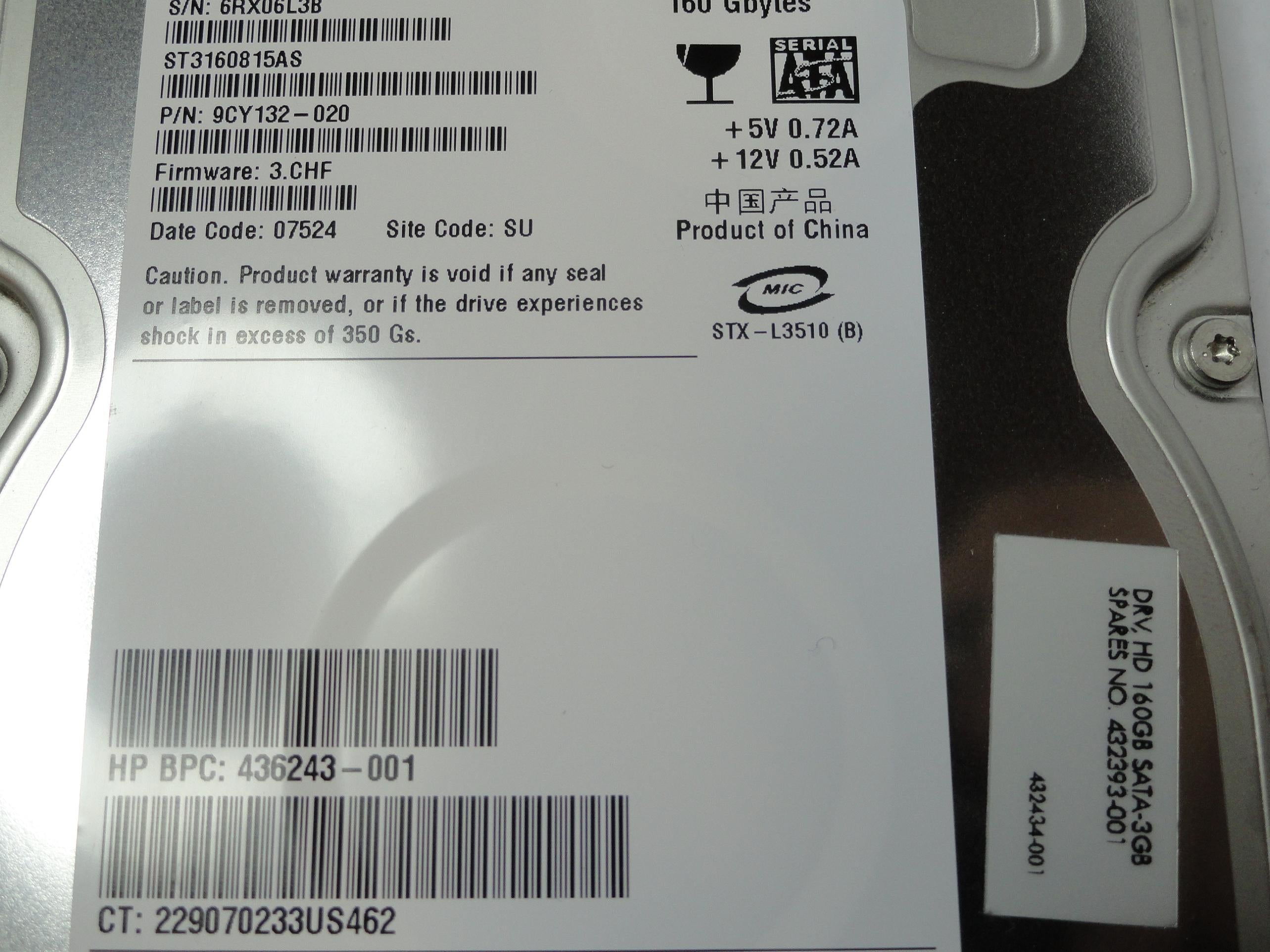 PR20097_9CY132-020_Seagate HP 160Gb SATA 7200rpm 3.5in HDD - Image2