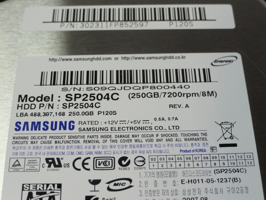 SP2504C - Samsung 250GB SATA 7200rpm 3.5in HDD - Refurbished