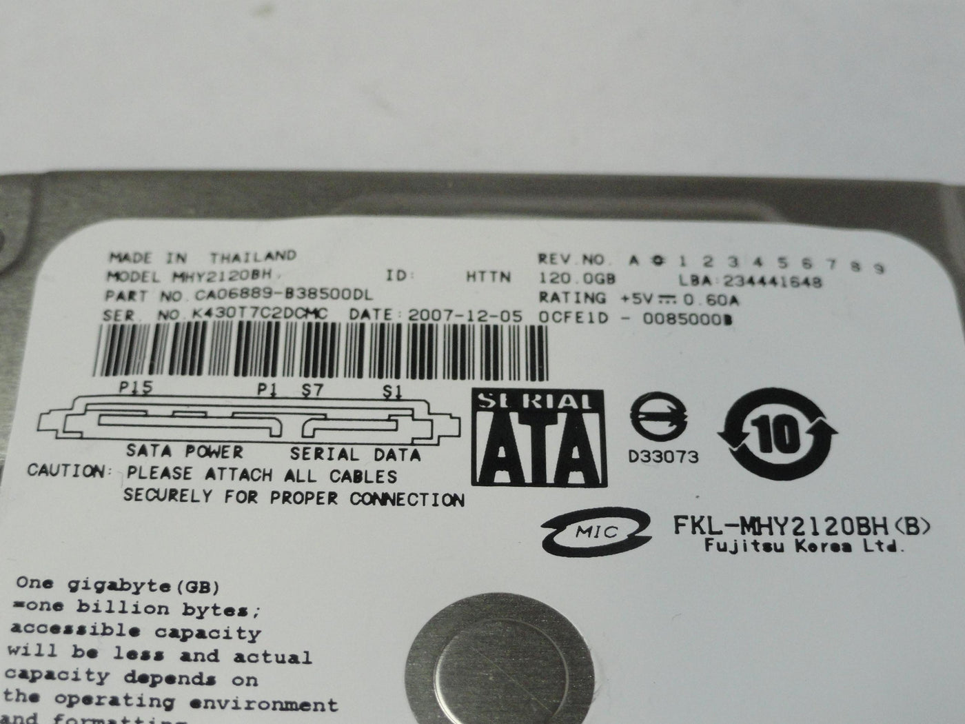 CA06889-B38500DL - Fujitsu Dell 120GB SATA 5400rpm 2.5in HDD - Refurbished