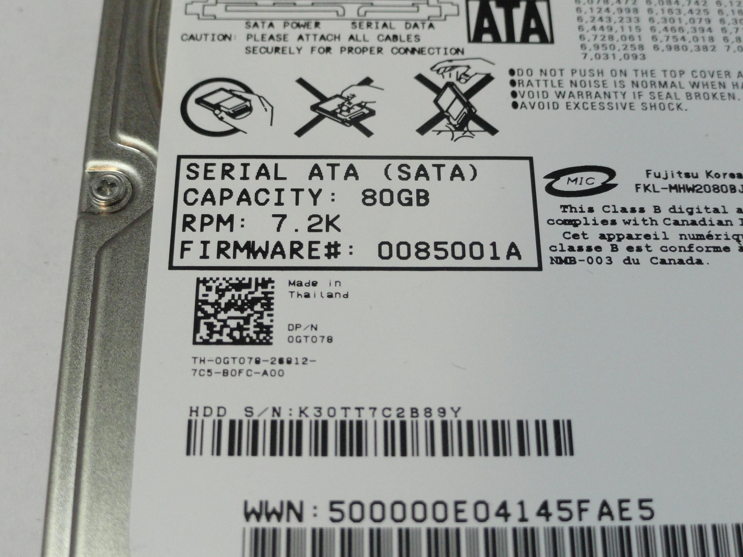 PR20159_CA06855-B305000DL_Fujitsu Dell 80Gb SATA 7200rpm 2.5in HDD - Image2